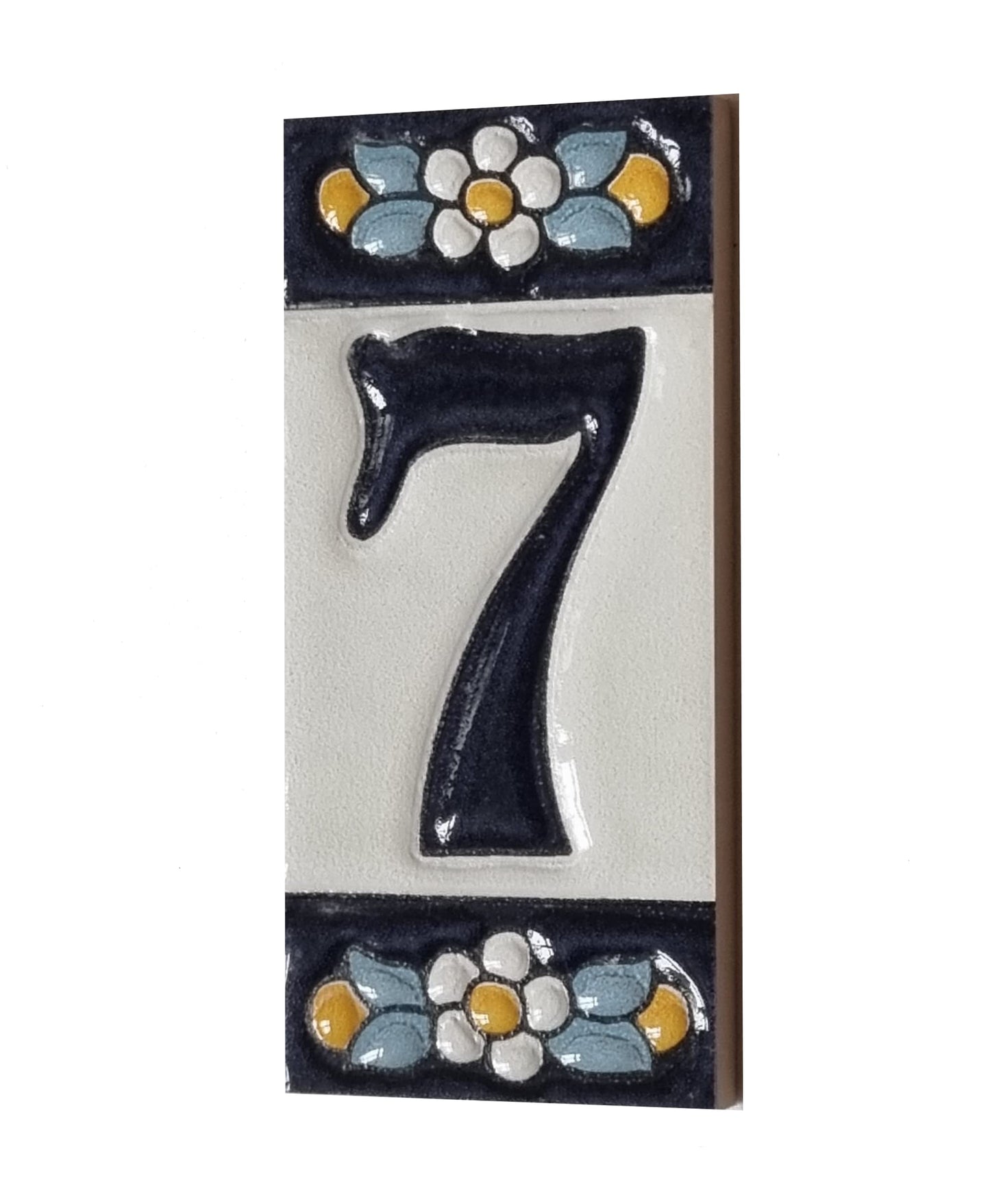 Ceramic House Tile Numbers & Letters, Blue Floral Design, 7.5cm x 3.5cm, 2 to 10 Frames