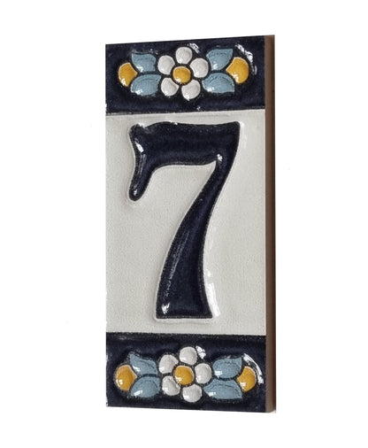 Ceramic House Tile Numbers & Letters, Blue Floral Design, 7.5cm x 3.5cm, 2 to 10 Frames