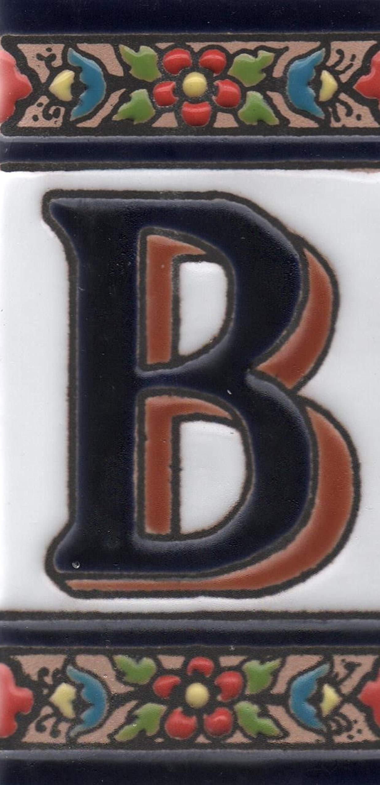 Hand-painted Ceramic Numbers & Letters Tiles Red Blue & Green Floral 11 x 5.5cm 2 to 7 Tile Frames