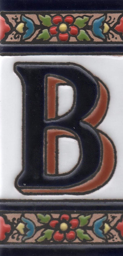 Hand-painted Ceramic Numbers & Letters Tiles Red Blue & Green Floral 11 x 5.5cm 2 to 7 Tile Frames