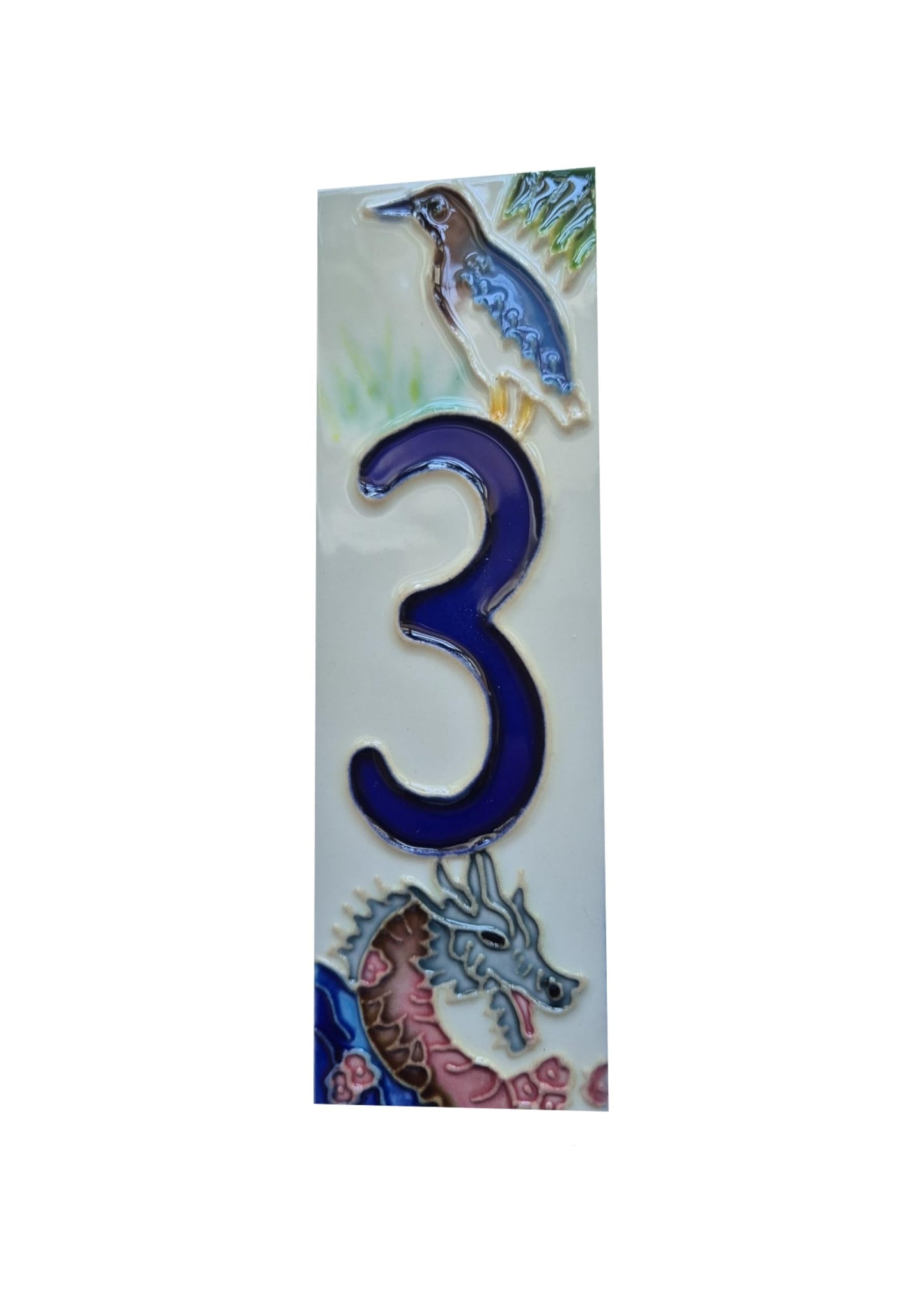 Hand-painted Oriental-themed ceramic house numbers tiles 15 x 4.8 cm