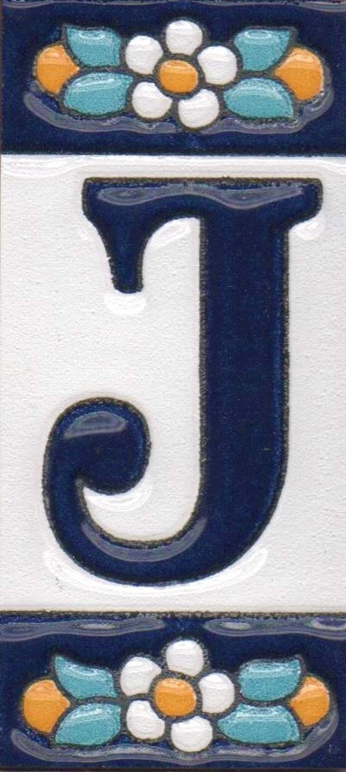 Ceramic House Tile Numbers & Letters, Blue Floral Design, 7.5cm x 3.5cm, 2 to 10 Frames