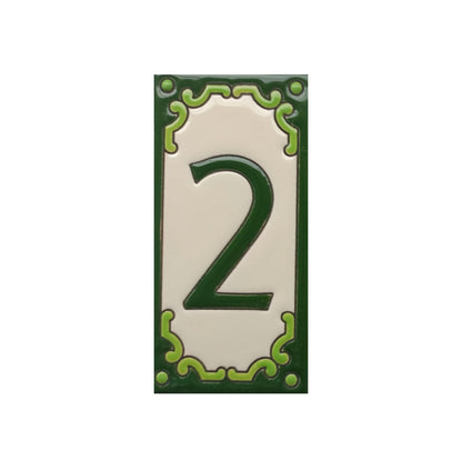 Hand-Painted Jacho Green House Number Tiles 11 x 5.5 cm