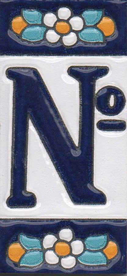 Ceramic House Tile Numbers & Letters, Blue Floral Design, 7.5cm x 3.5cm, 2 to 10 Frames