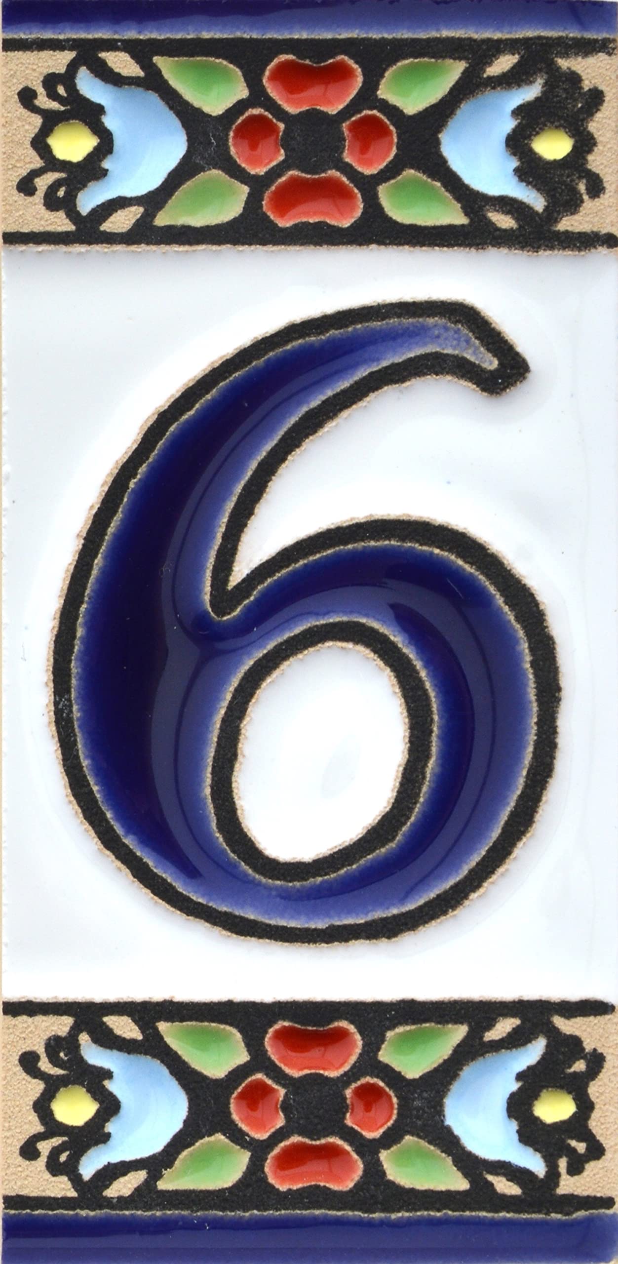 Hand-painted floral house number & letter tiles 2,87" x 1,38" 7.5 x 3.5 cm