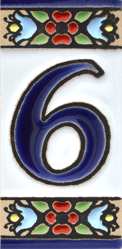 Hand-painted floral house number & letter tiles 2,87" x 1,38" 7.5 x 3.5 cm