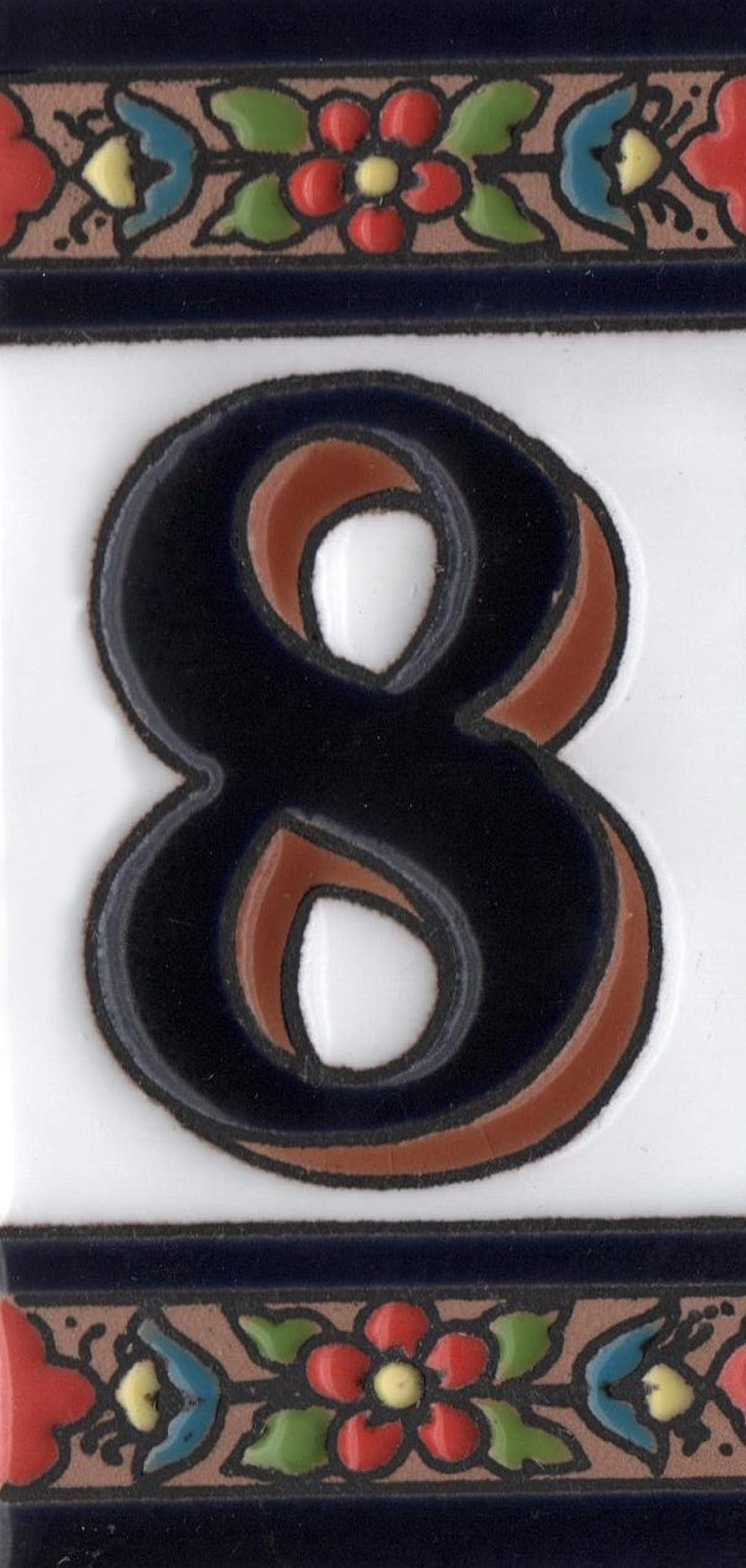 Hand-painted Ceramic Numbers & Letters Tiles Red Blue & Green Floral 11 x 5.5cm 2 to 7 Tile Frames