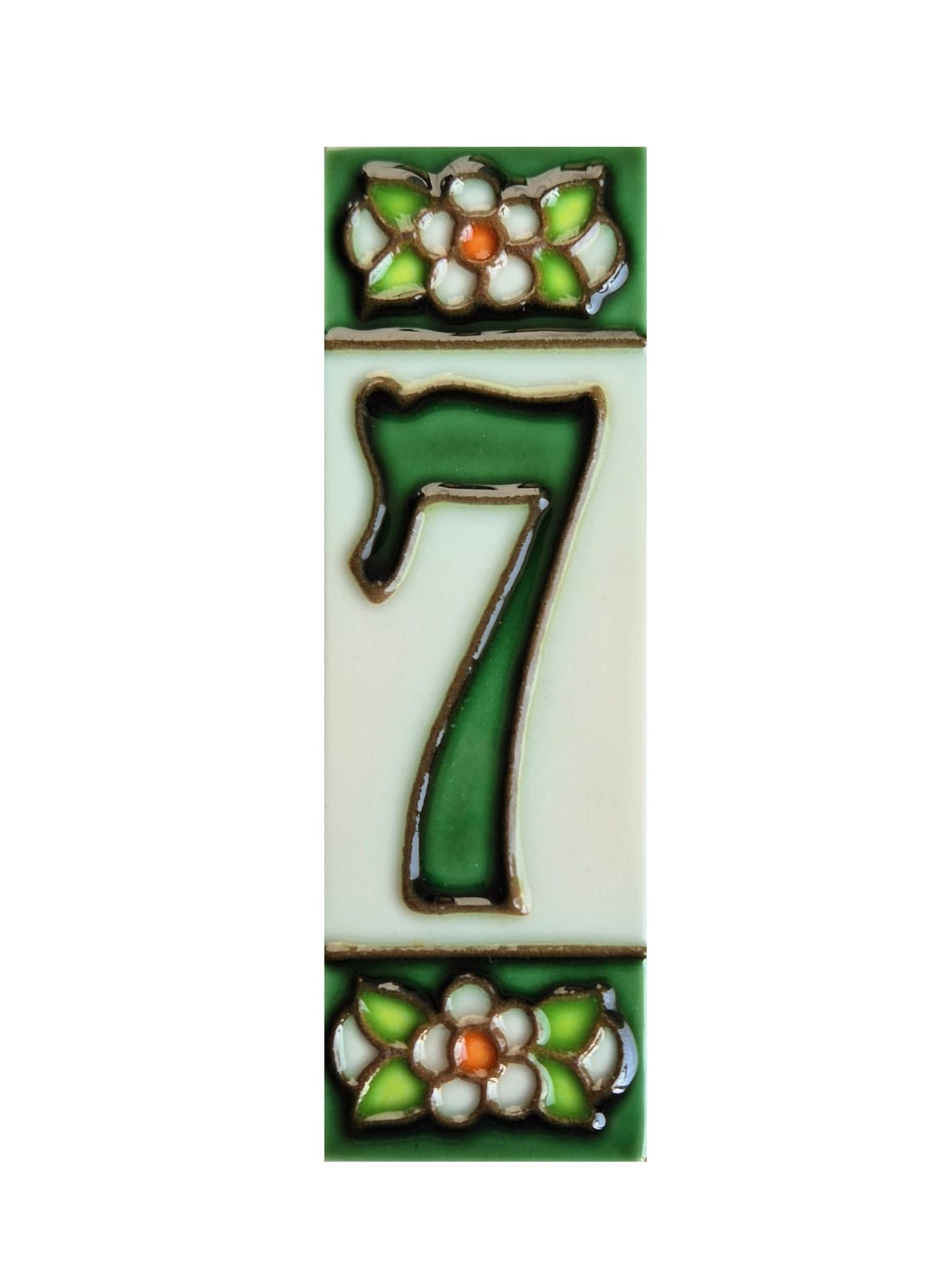 Hand-painted Green Floral House Number Tiles 10 x 3.3 cm