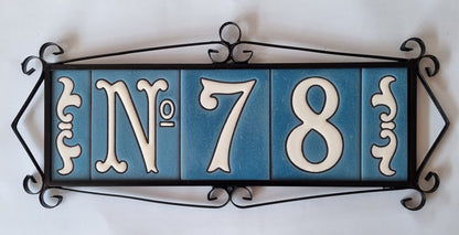 Hand-painted Matte Blue & White Ceramic House Number Tiles 10 x 7.5 cm