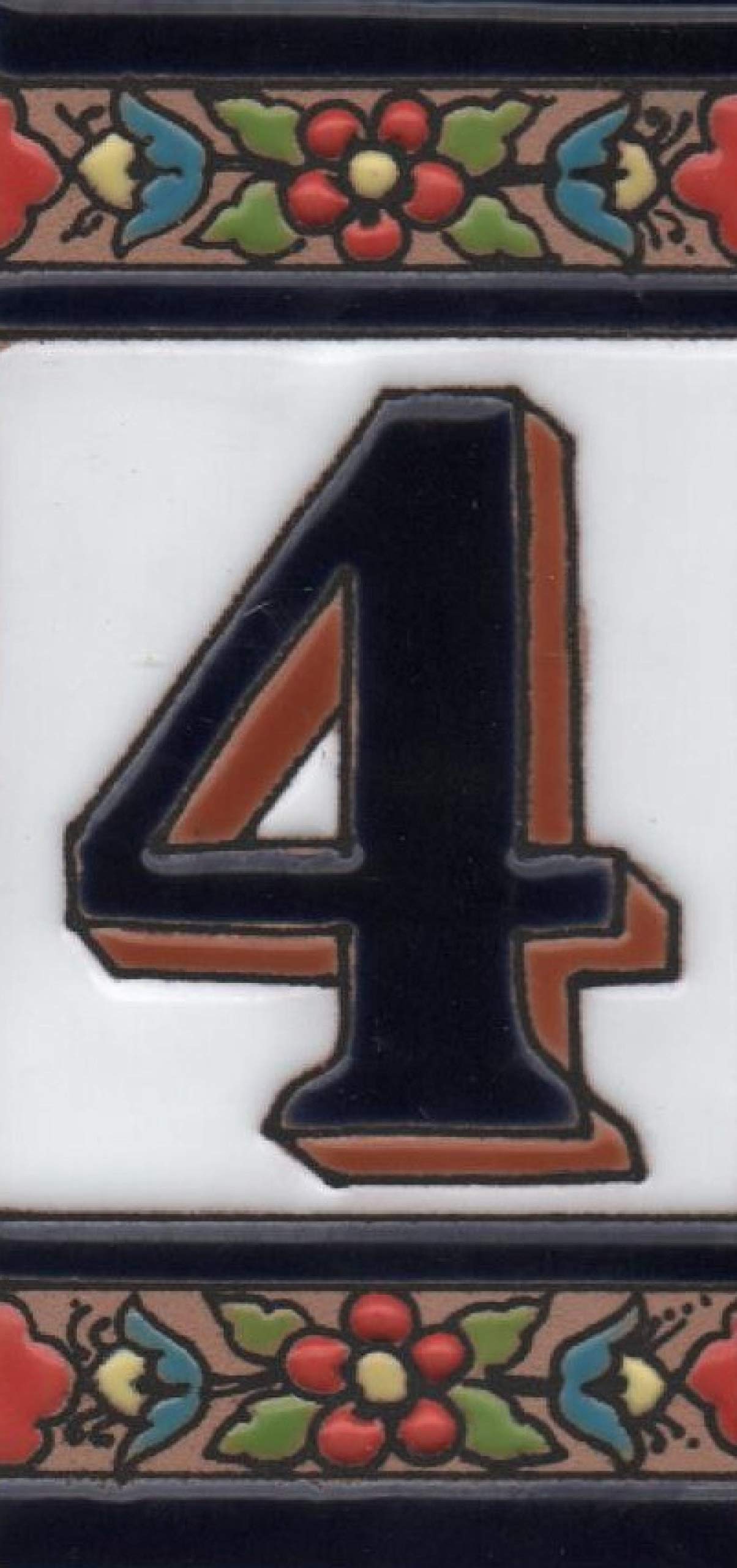 Hand-painted Ceramic Numbers & Letters Tiles Red Blue & Green Floral 11 x 5.5cm 2 to 7 Tile Frames