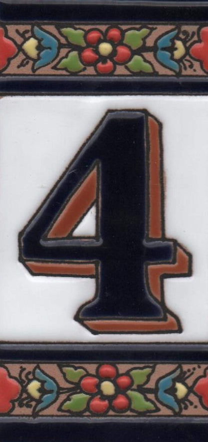 Hand-painted Ceramic Numbers & Letters Tiles Red Blue & Green Floral 11 x 5.5cm 2 to 7 Tile Frames