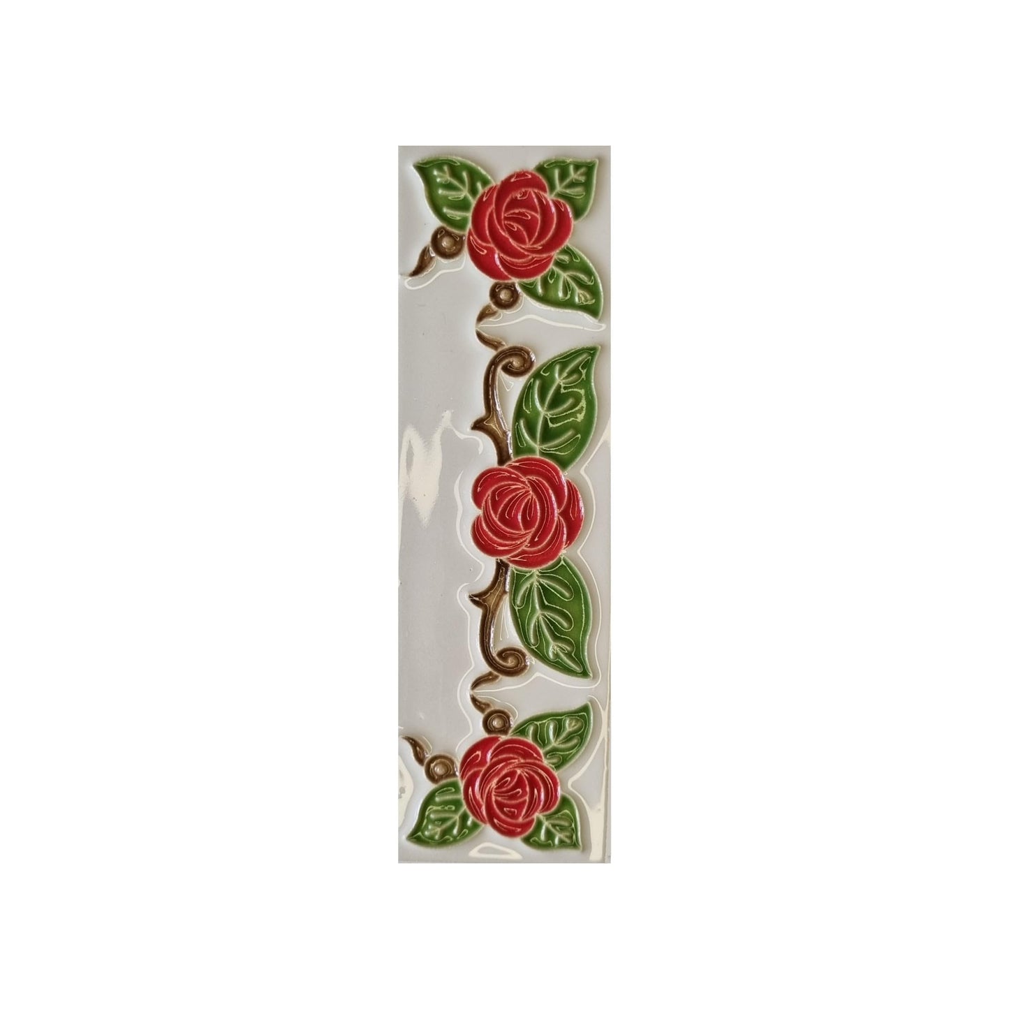 Hand-Painted Italian Ceramic House Number Tile | Red Rose Design 15 x 4.8 cm