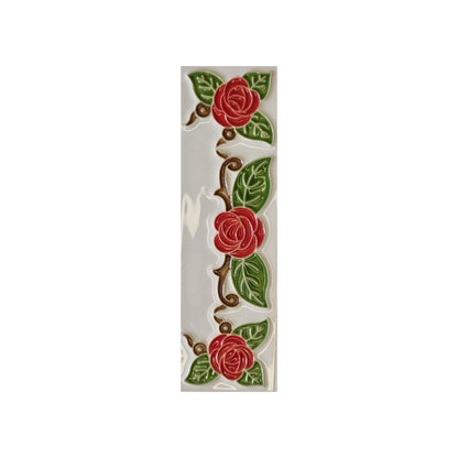 Hand-Painted Italian Ceramic House Number Tile | Red Rose Design 15 x 4.8 cm