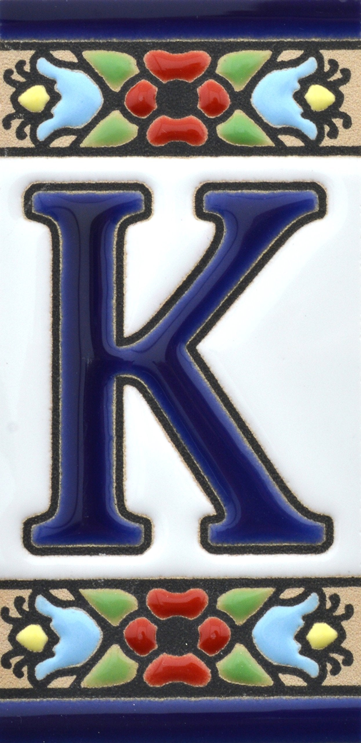 Hand-painted floral house number & letter tiles 2,87" x 1,38" 7.5 x 3.5 cm