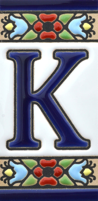 Hand-painted floral house number & letter tiles 2,87" x 1,38" 7.5 x 3.5 cm