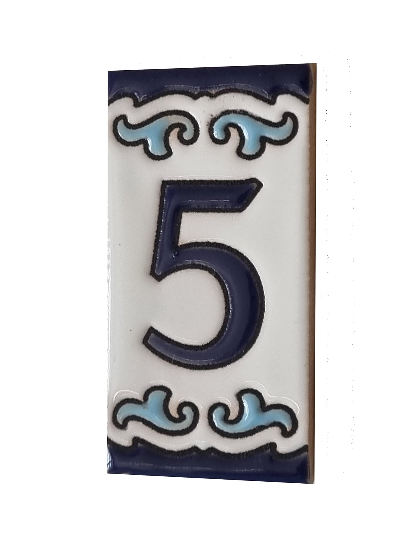 Blue & White Mini-house Ceramic Number Tiles 7.5 x 3.7cm | Optional frames | MD-04