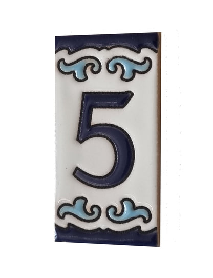 Blue & White Mini-house Ceramic Number Tiles 7.5 x 3.7cm | Optional frames | MD-04