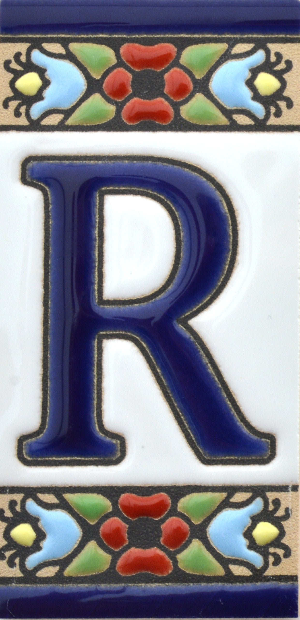 Hand-painted floral house number & letter tiles 2,87" x 1,38" 7.5 x 3.5 cm