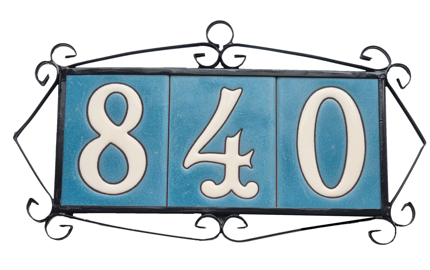 Hand-painted Matte Blue & White Ceramic House Number Tiles 10 x 7.5 cm