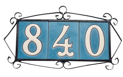 Hand-painted Matte Blue & White Ceramic House Number Tiles 10 x 7.5 cm