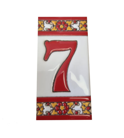 Spanish Floral Roja Ceramic House Number Tiles 11 x 5.5 cm