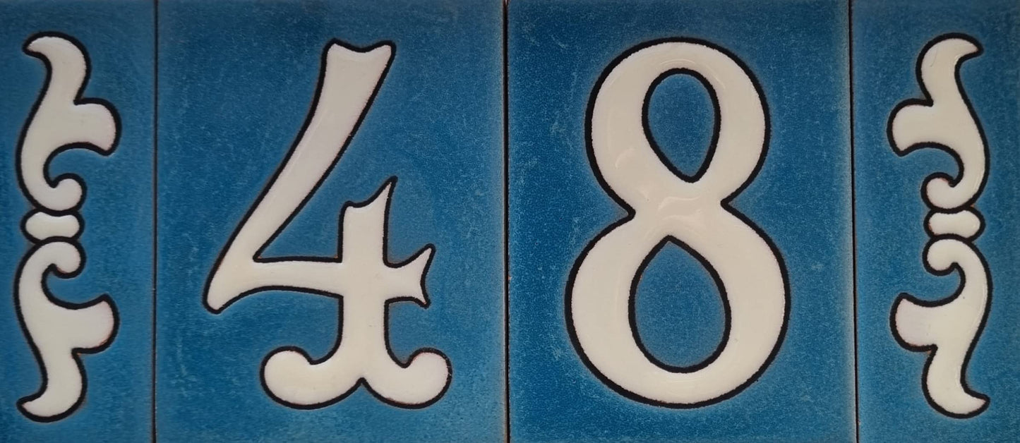 Hand-painted Matte Blue & White Ceramic House Number Tiles 10 x 7.5 cm