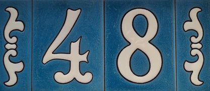 Hand-painted Matte Blue & White Ceramic House Number Tiles 10 x 7.5 cm