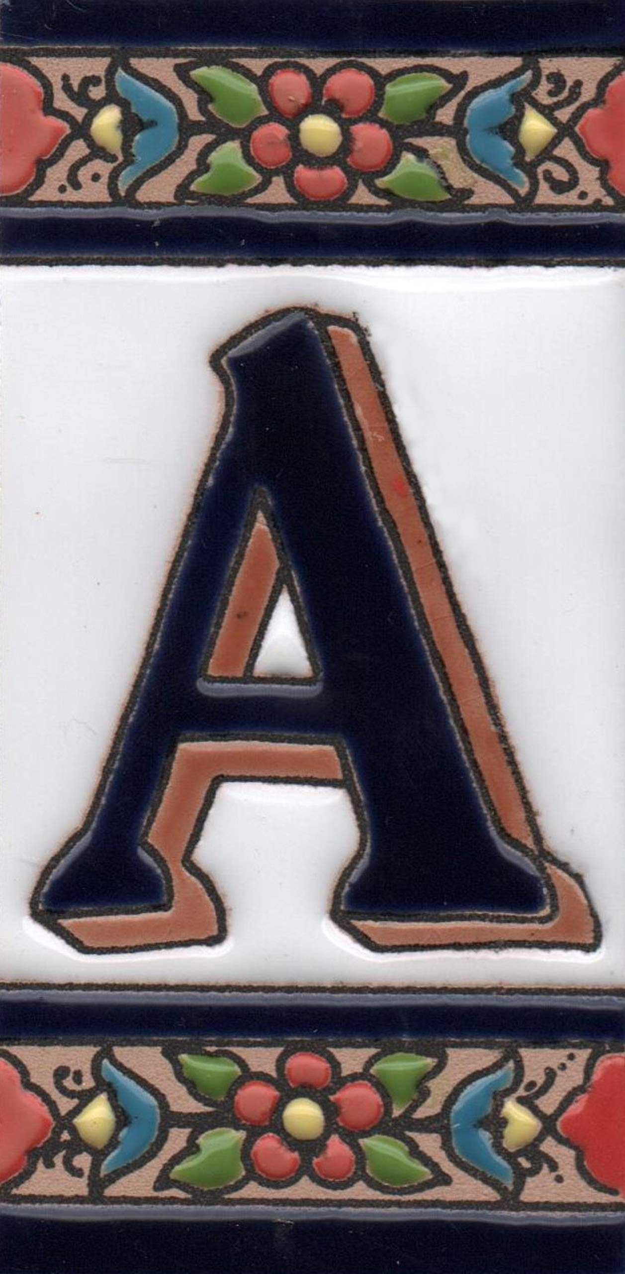 Hand-painted Ceramic Numbers & Letters Tiles Red Blue & Green Floral 11 x 5.5cm 2 to 7 Tile Frames