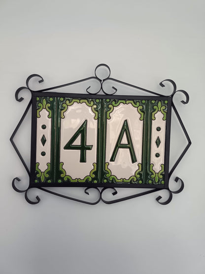 Hand-Painted Jacho Green House Number Tiles 11 x 5.5 cm