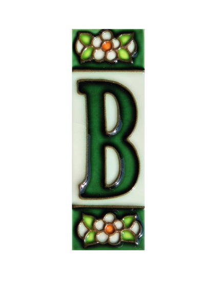 Hand-painted Green Floral House Number Tiles 10 x 3.3 cm