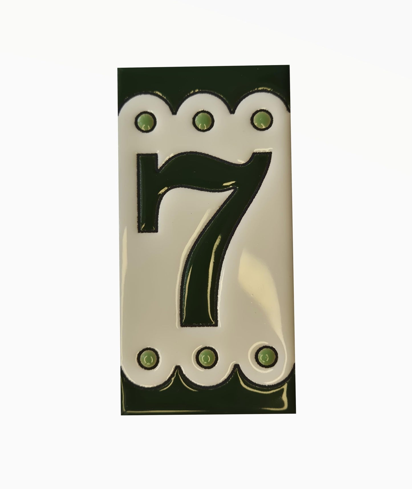 Hand-painted Soto Green Ceramic House Number Tiles 11 x 5.5 cm or 2.16 x 4.33"