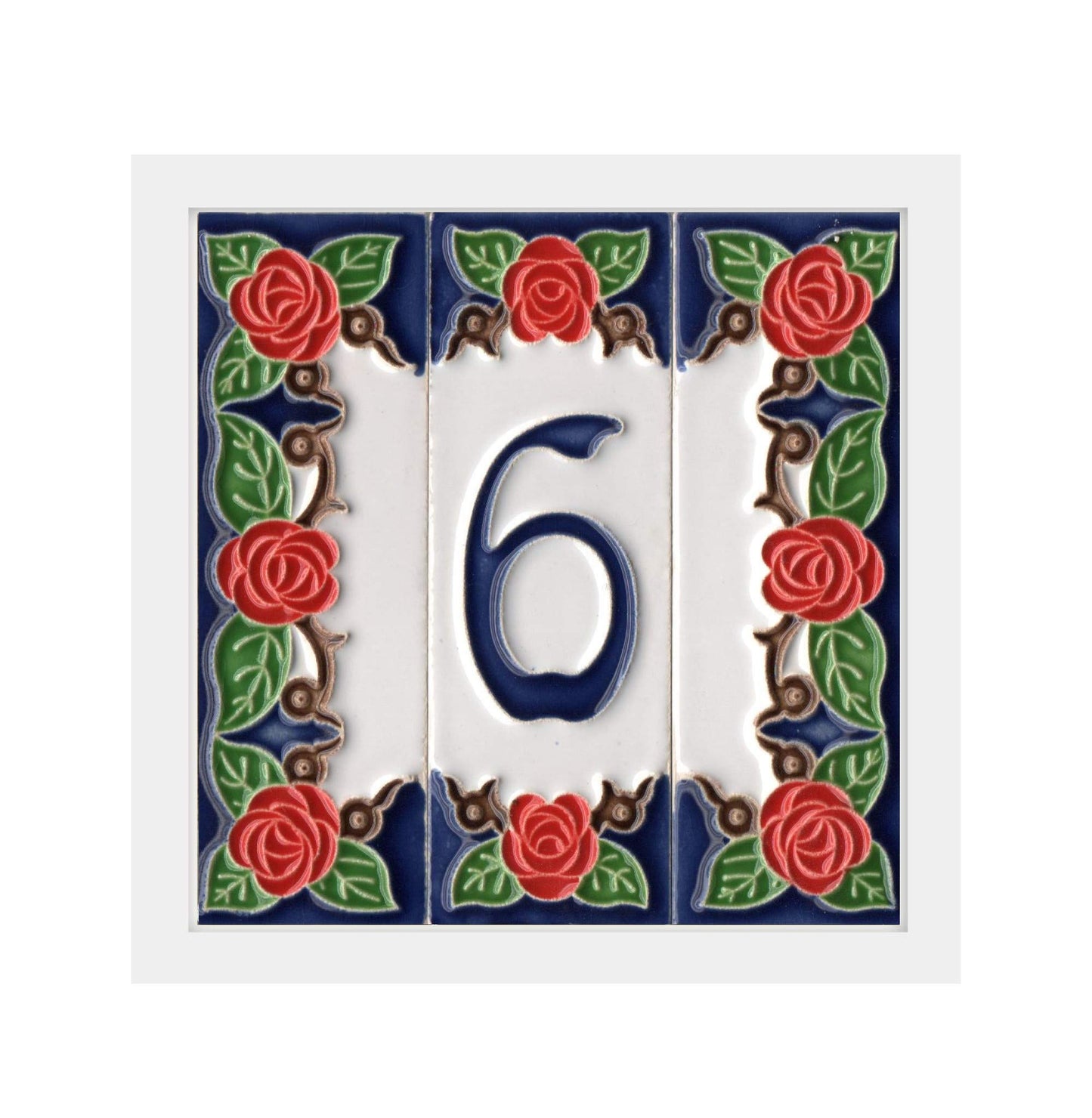 Handmade Italian Red Rose Ceramic House Number Tiles 10 x 3.3 cm