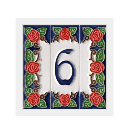 Handmade Italian Red Rose Ceramic House Number Tiles 10 x 3.3 cm
