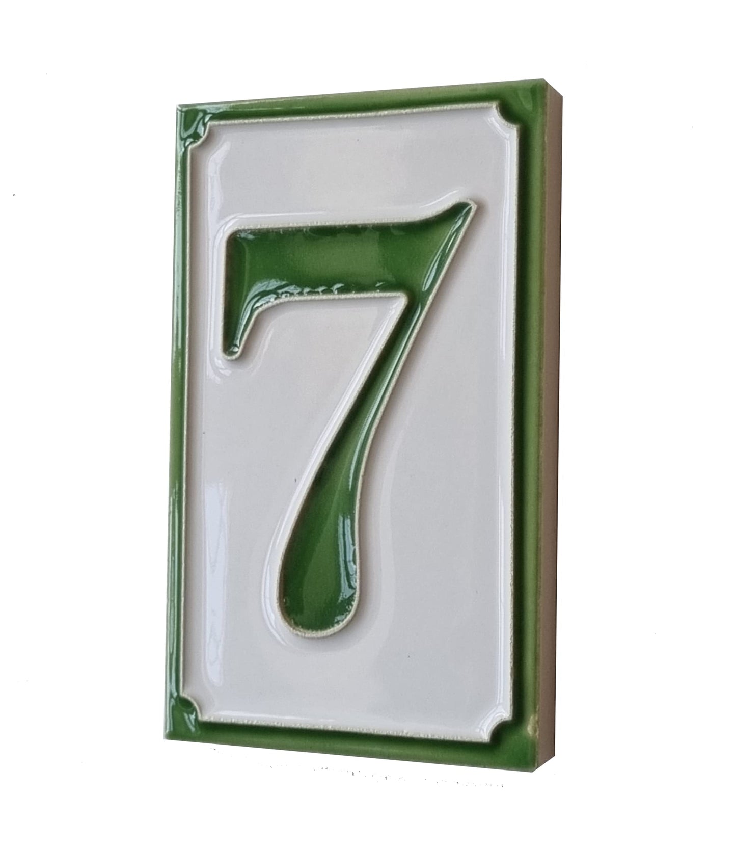 House Numbers Hand-painted Italian Ceramic Numbers Tiles Simple Green Design, Tile Size: 11cm x 7cm