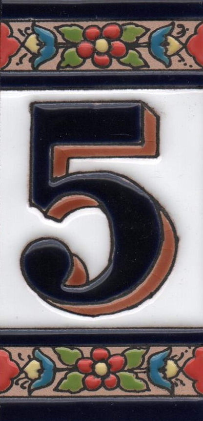 Hand-painted Ceramic Numbers & Letters Tiles Red Blue & Green Floral 11 x 5.5cm 2 to 7 Tile Frames