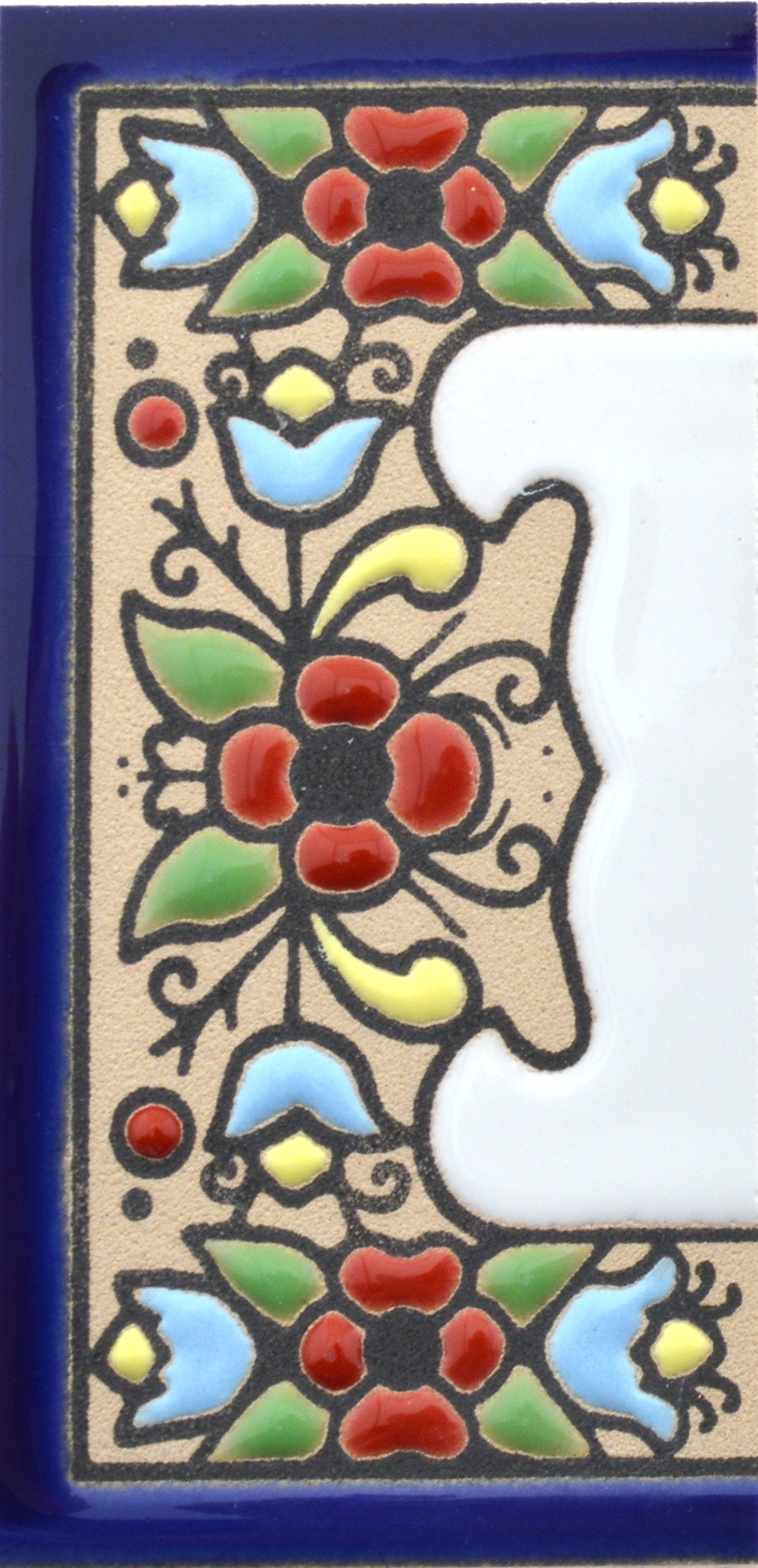 Hand-painted floral house number & letter tiles 2,87" x 1,38" 7.5 x 3.5 cm