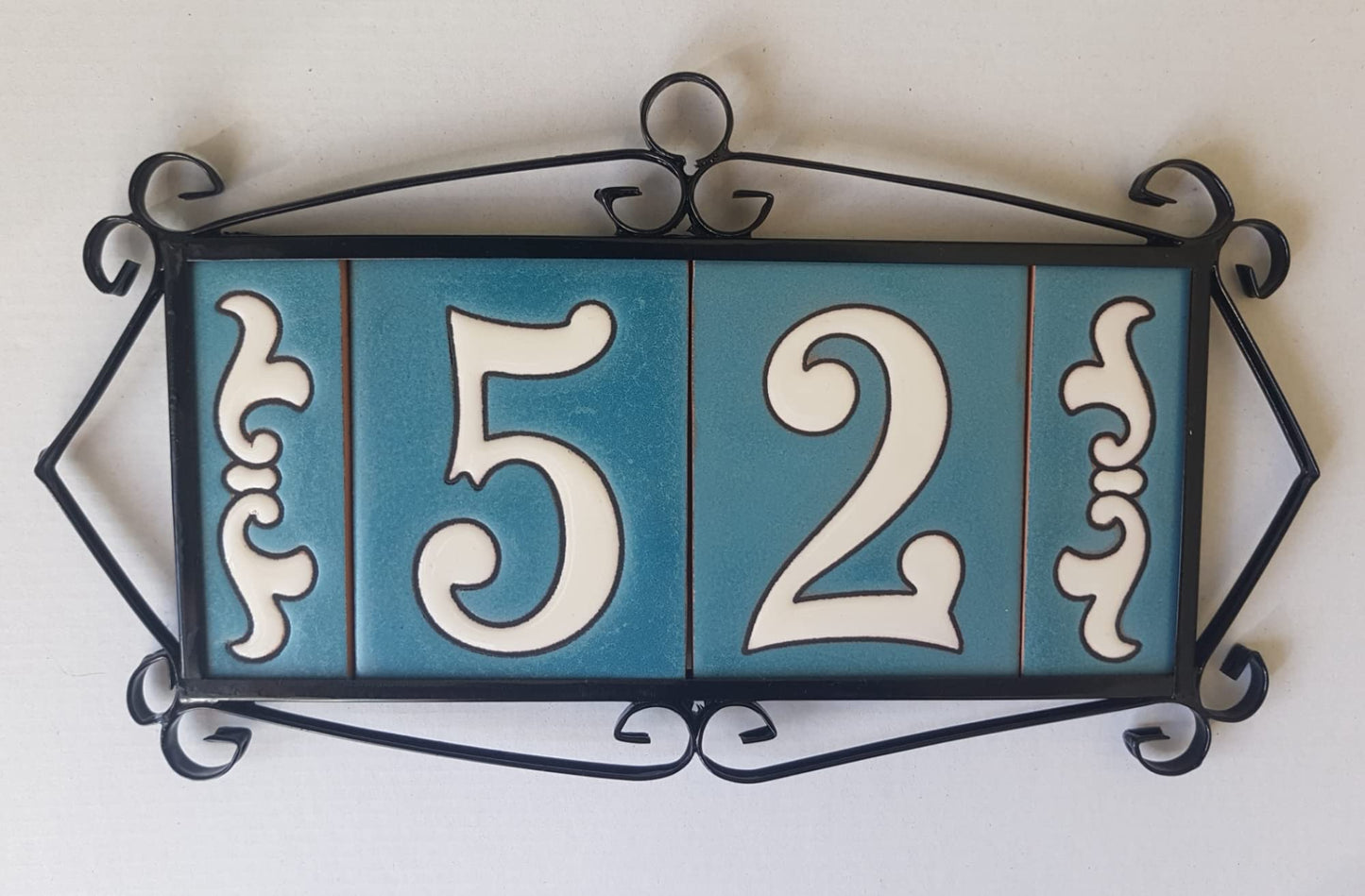 Hand-painted Matte Blue & White Ceramic House Number Tiles 10 x 7.5 cm