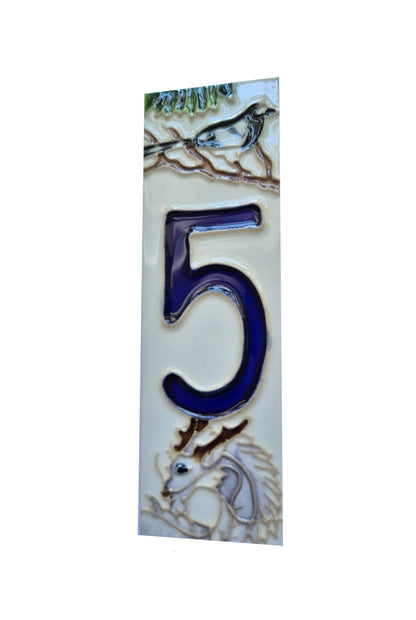 Hand-painted Oriental-themed ceramic house numbers tiles 15 x 4.8 cm
