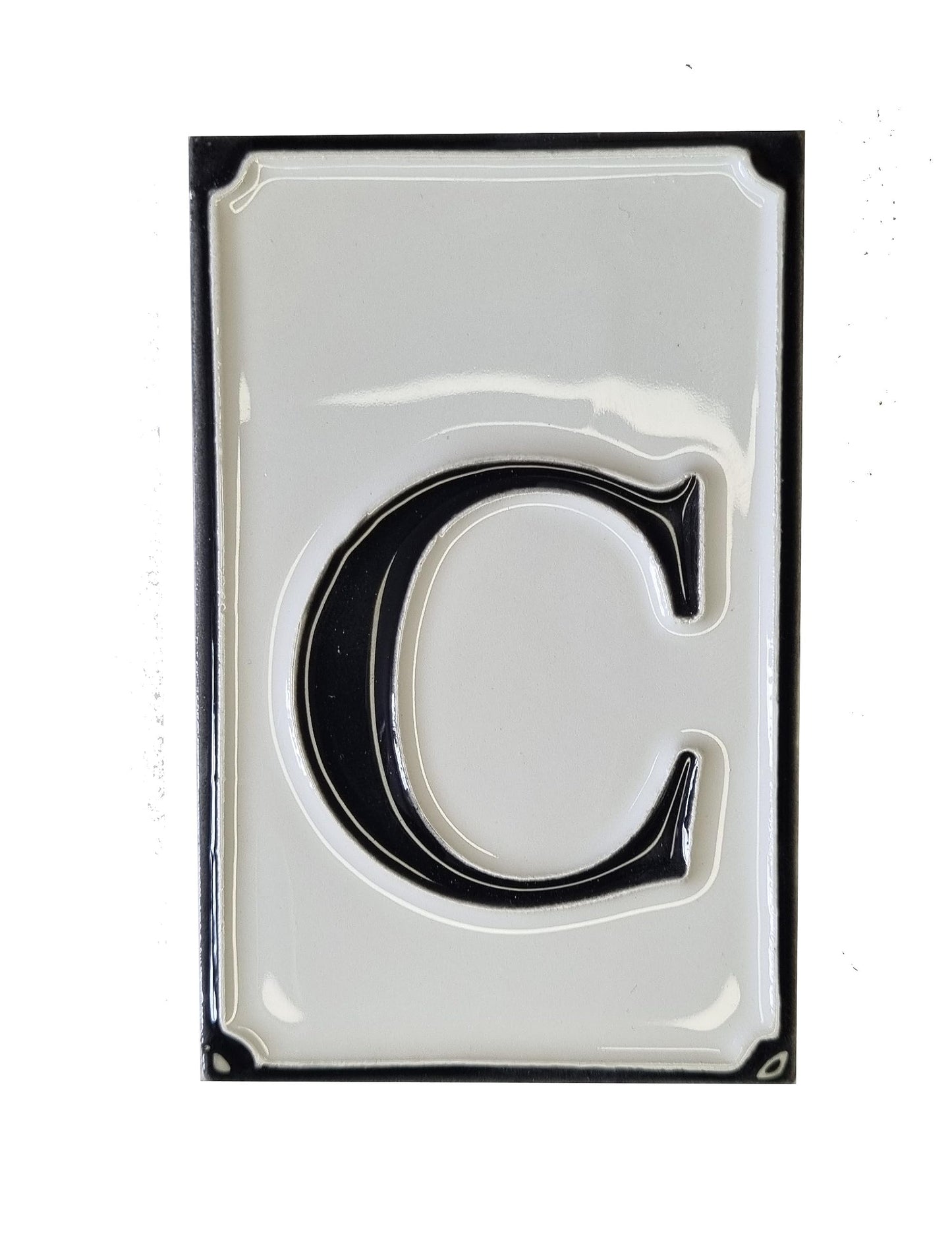 Hand-painted Italian-styled Black and White Ceramic House Number Tiles 11 x 7 cm