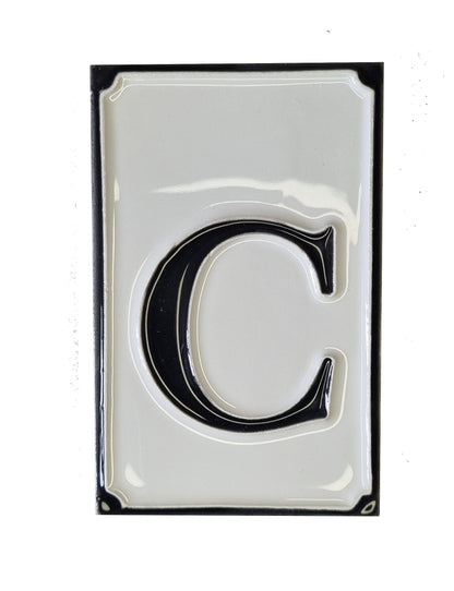 Hand-painted Italian-styled Black and White Ceramic House Number Tiles 11 x 7 cm