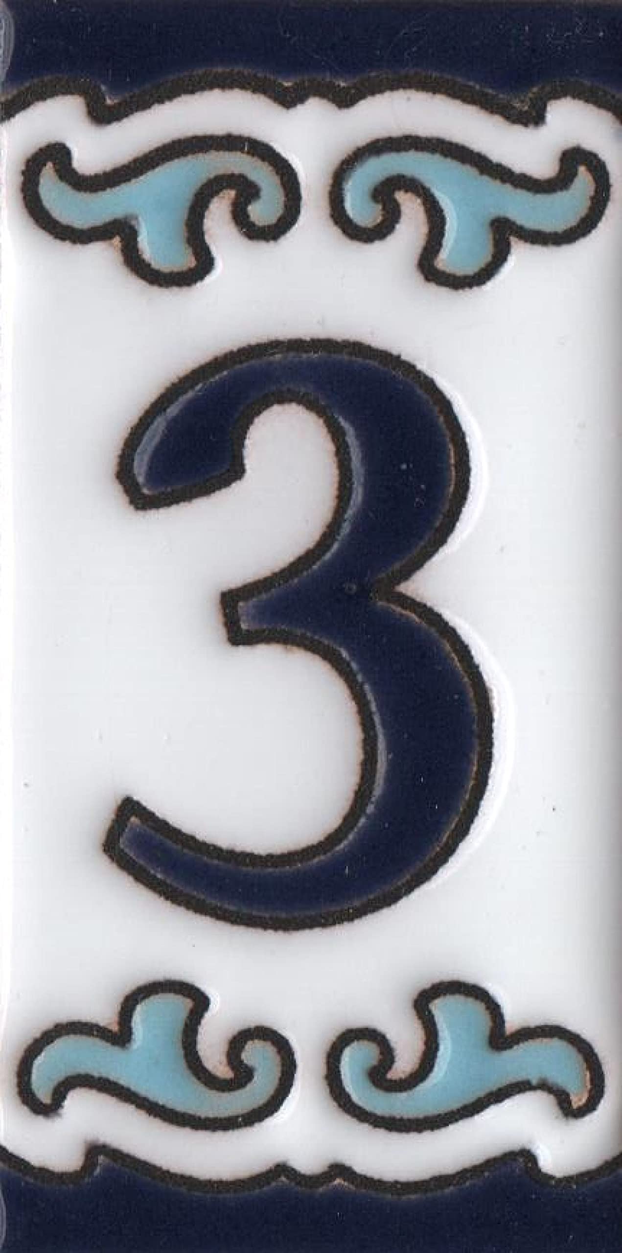 Blue & White Mini-house Ceramic Number Tiles 7.5 x 3.7cm | Optional frames | MD-04