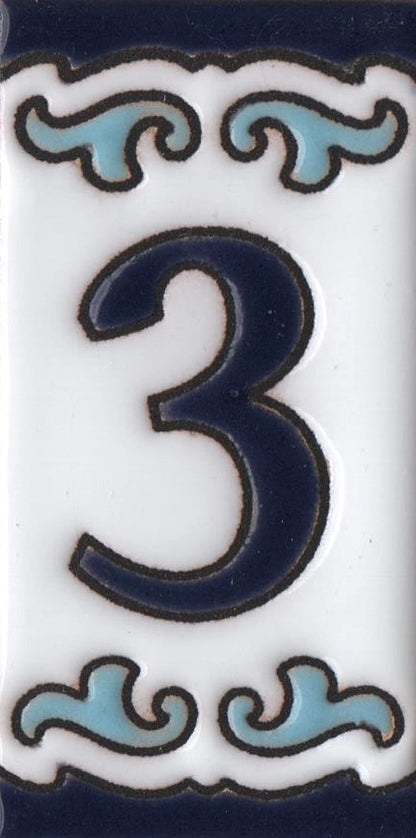 Blue & White Mini-house Ceramic Number Tiles 7.5 x 3.7cm | Optional frames | MD-04