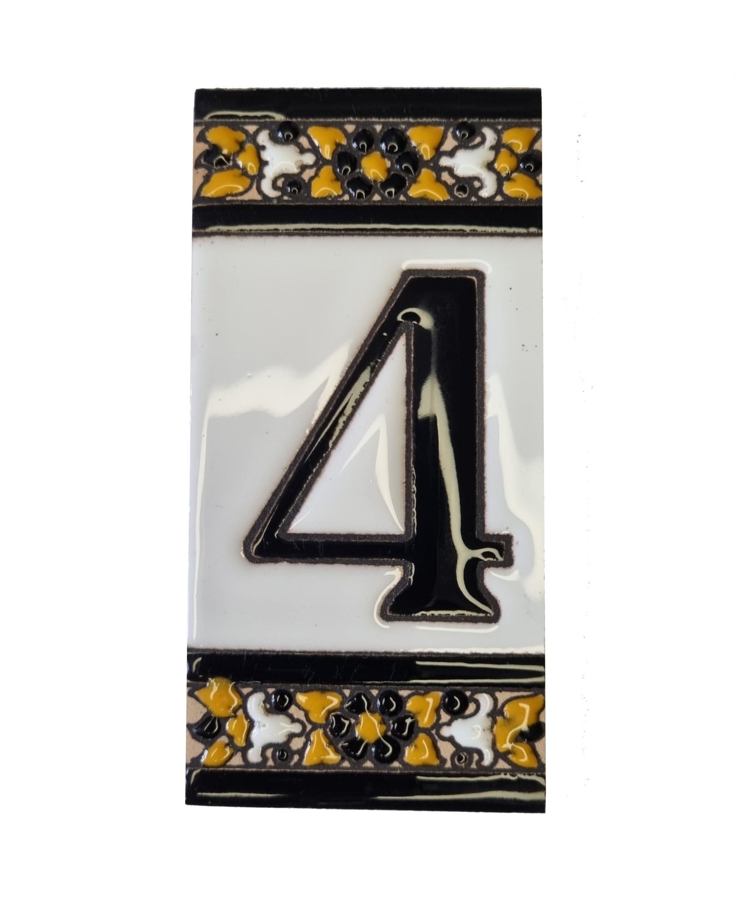 Hand-Painted Black Floral Ceramic Number Tiles 11 x 5.5cm with the option of Metal Filigree Frames