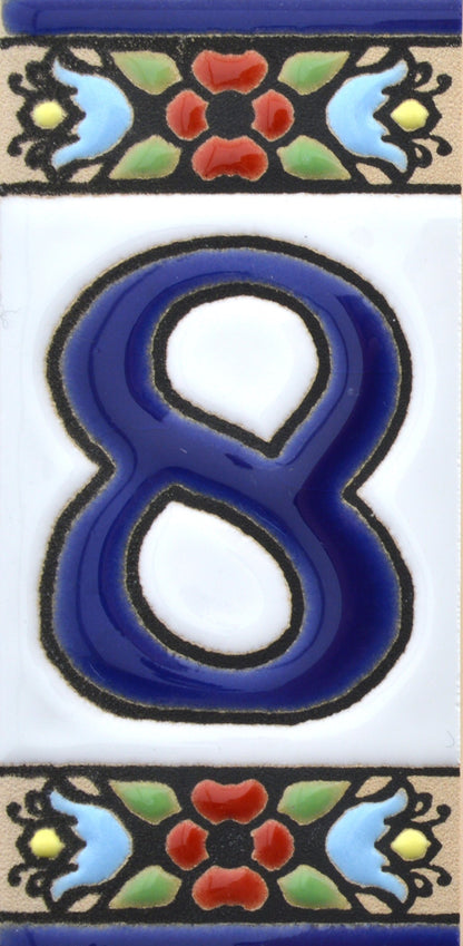 Hand-painted floral house number & letter tiles 2,87" x 1,38" 7.5 x 3.5 cm