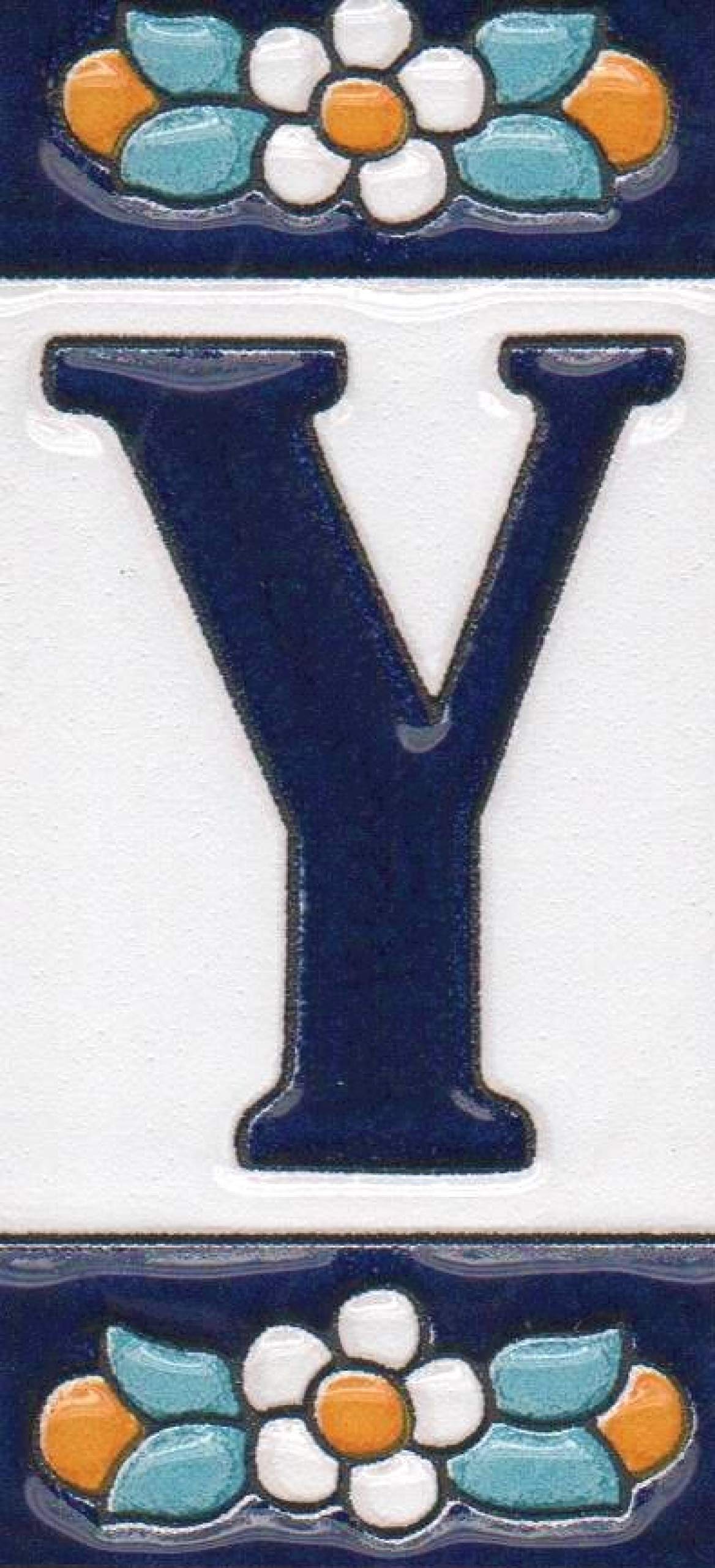 Ceramic House Tile Numbers & Letters, Blue Floral Design, 7.5cm x 3.5cm, 2 to 10 Frames