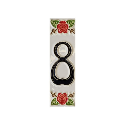 Hand-Painted Italian Ceramic Red Rose House Numbers 10 x 3.3 cm with Black Numbers