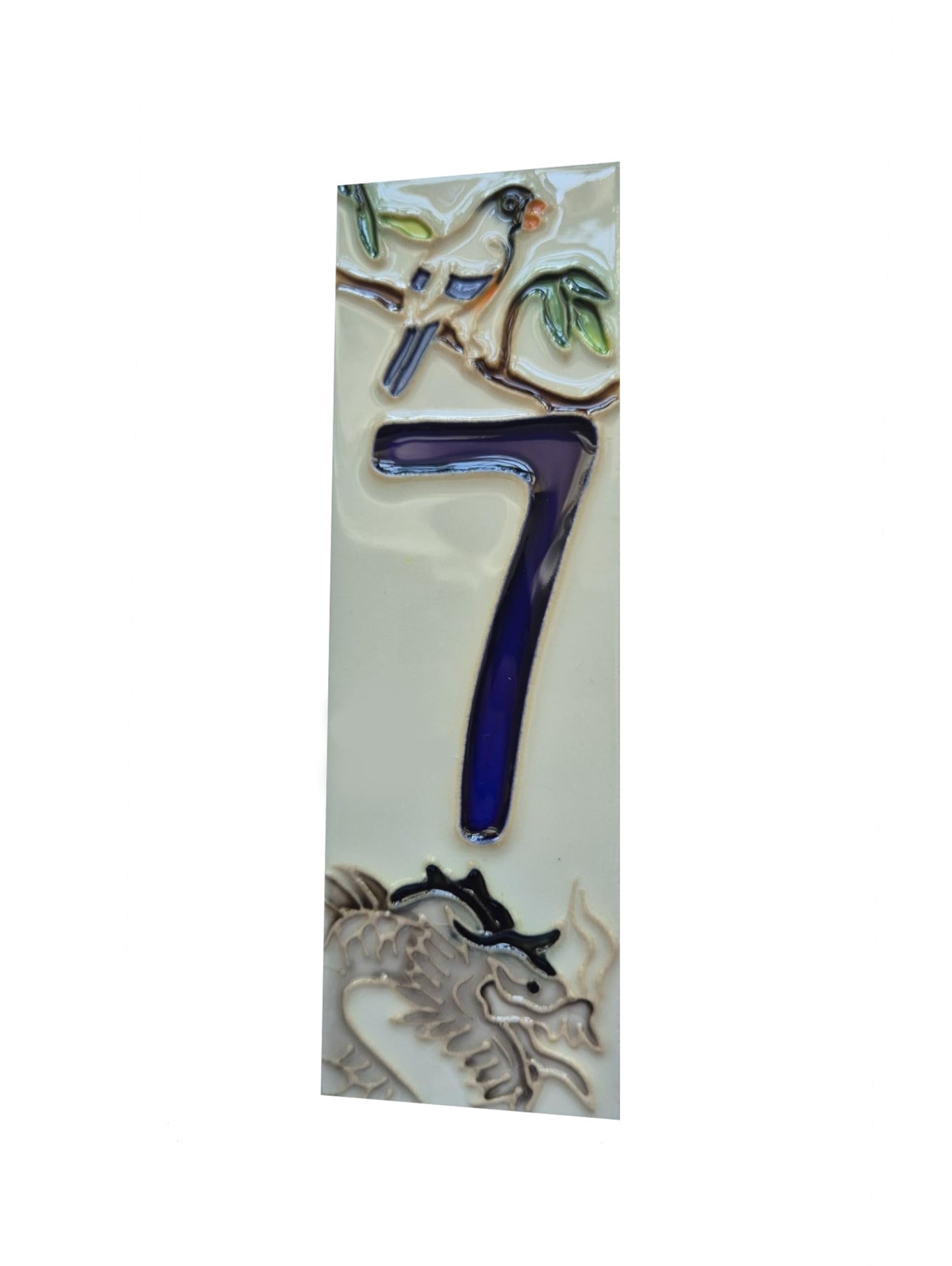 Hand-painted Oriental-themed ceramic house numbers tiles 15 x 4.8 cm