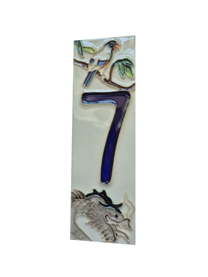 Hand-painted Oriental-themed ceramic house numbers tiles 15 x 4.8 cm