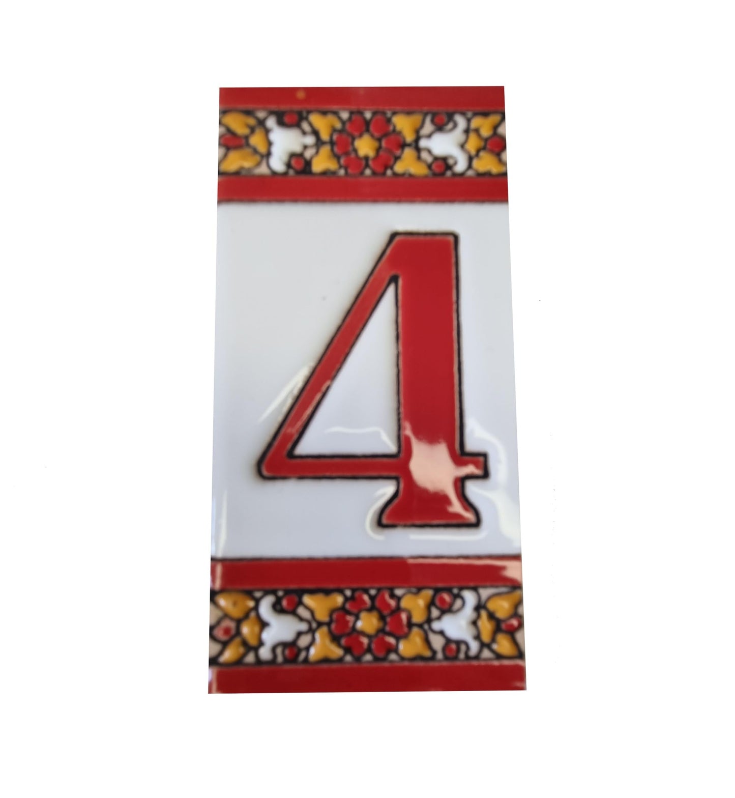 Spanish Floral Roja Ceramic House Number Tiles 11 x 5.5 cm