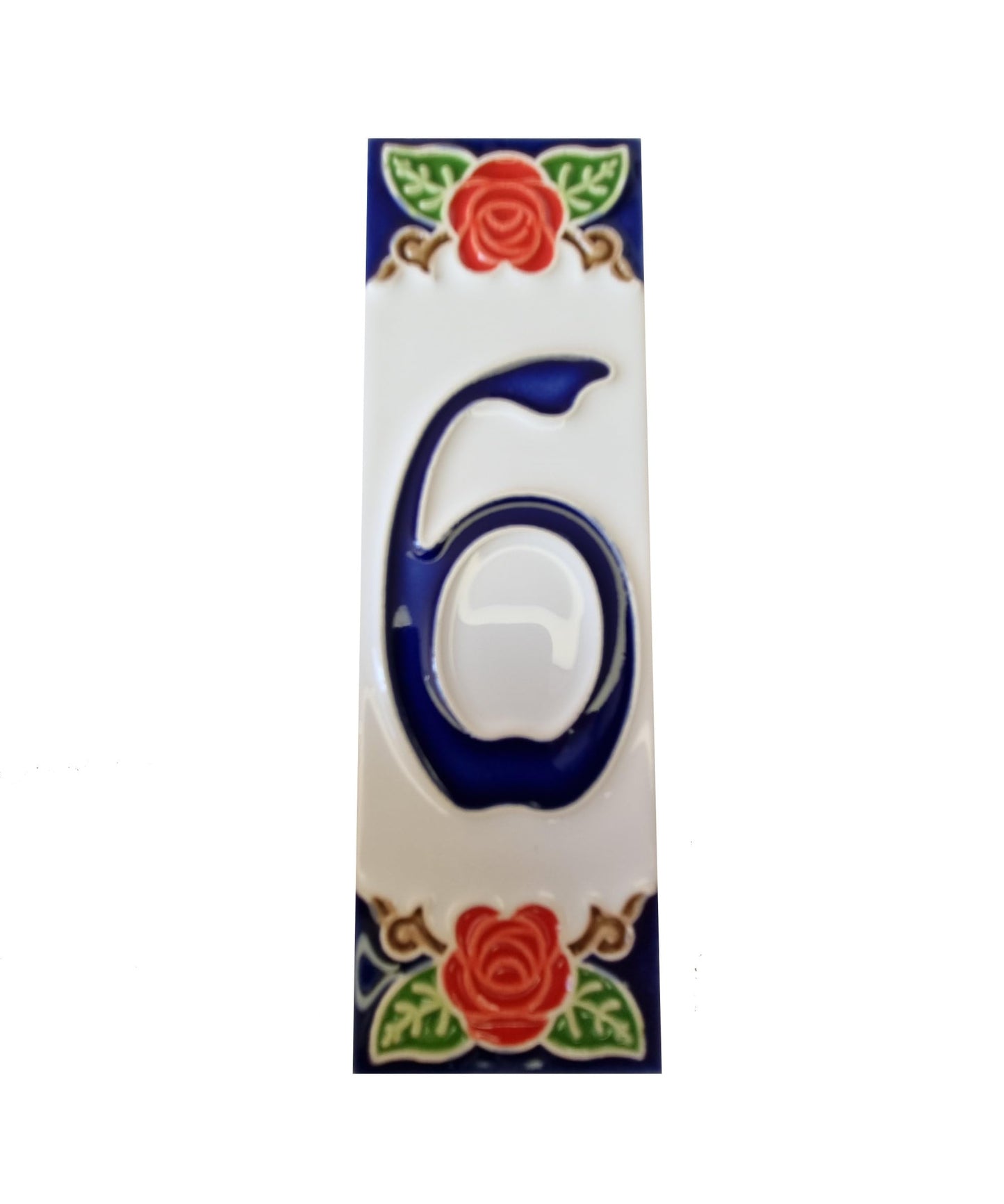 Hand-painted Italian Red Rose Ceramic House Numbers Tiles, Letters 15 x 4.8cm & Frames